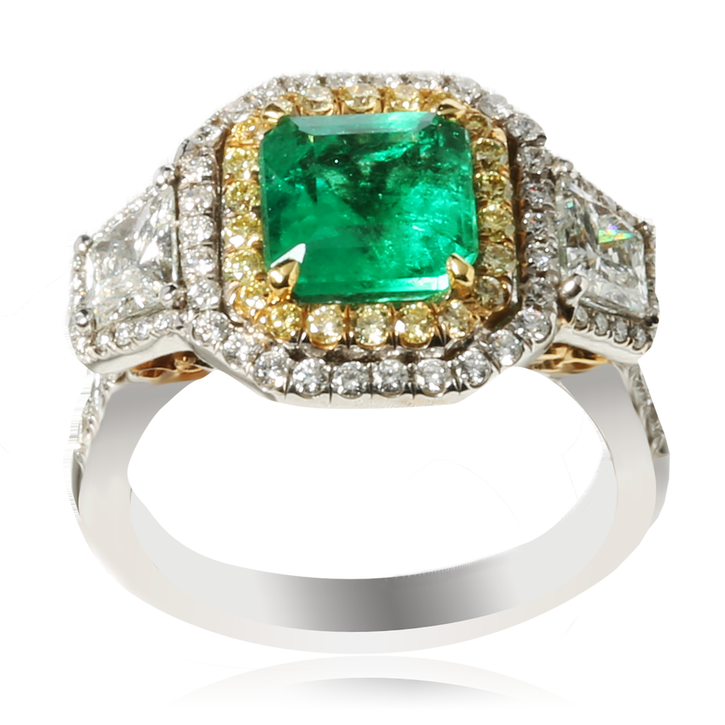 Art Deco 18ct White Gold & Platinum, Emerald Ring with Diamond Set  Shoulders (643U) | The Antique Jewellery Company