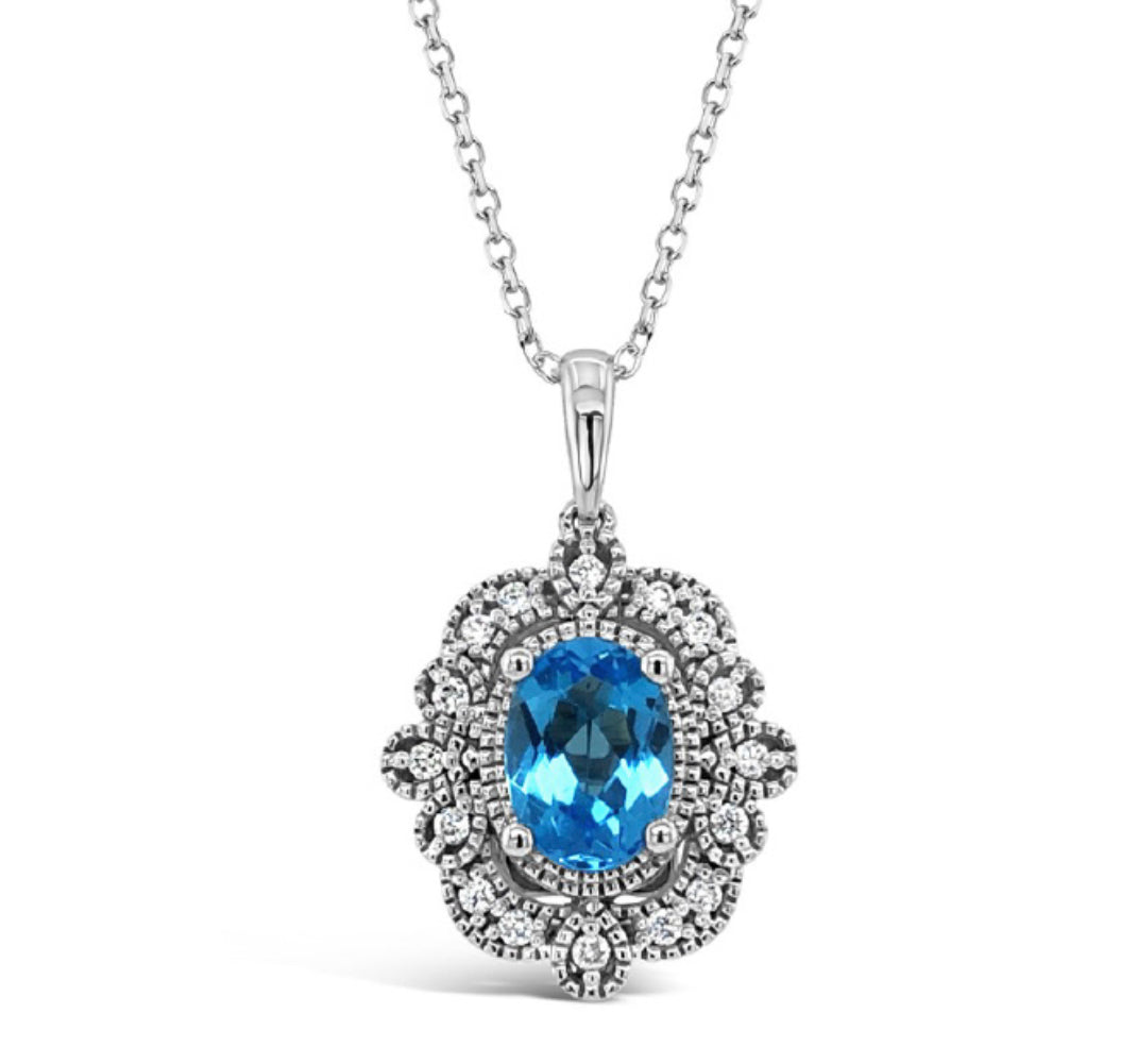14KW Diamond and Swiss Blue Topaz Pendant 16DD0.10, 1SBT0.88