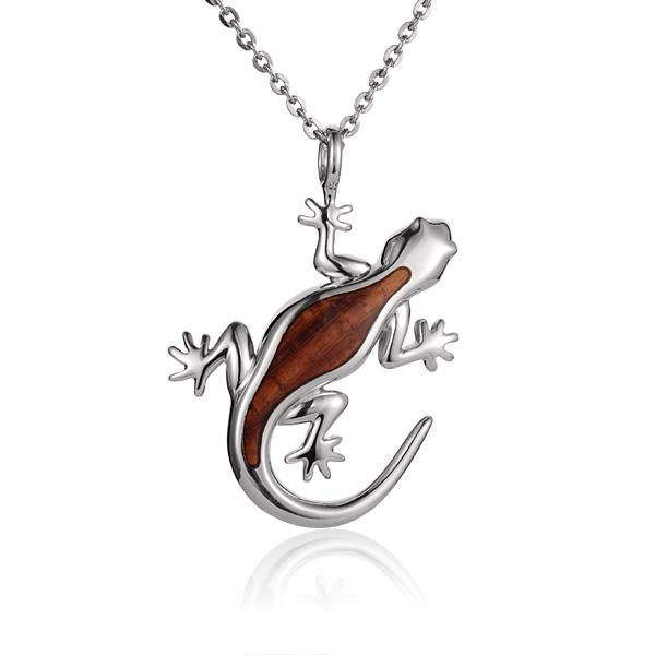 KOA Wood inlaid Sterling Silver Gecko Pendant (Chain Sold