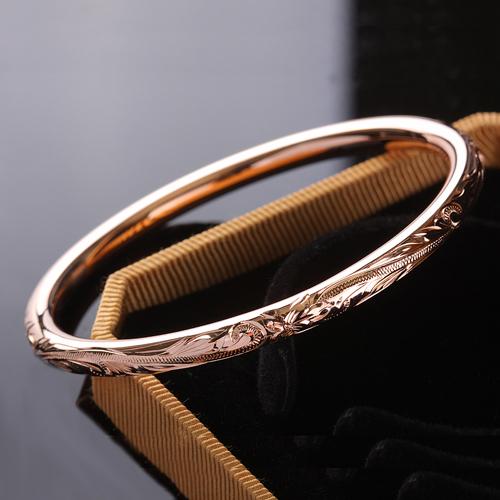 Silver/Yellow Gold/Pink Gold)Hawaiian Scroll Round Band Cuff Bangle 2024 Hollow 5.5mm