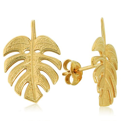 Monstera Leaf Earings 14k Yellow Gold