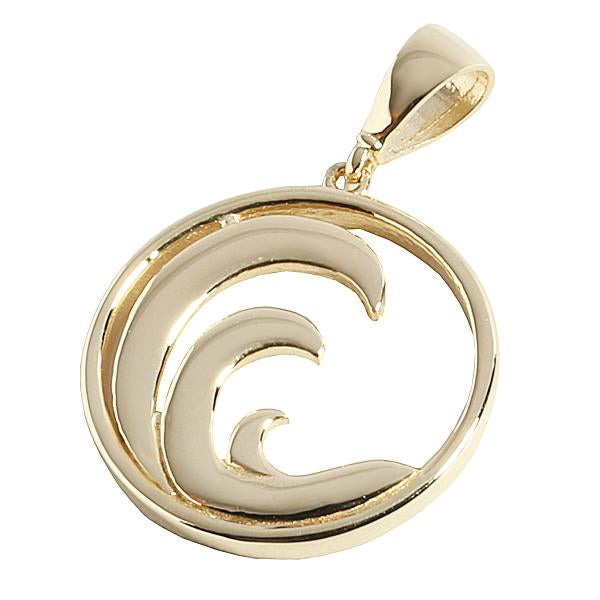 14K Yellow Gold Wave in Circle Pendant(Chain Sold Separately)