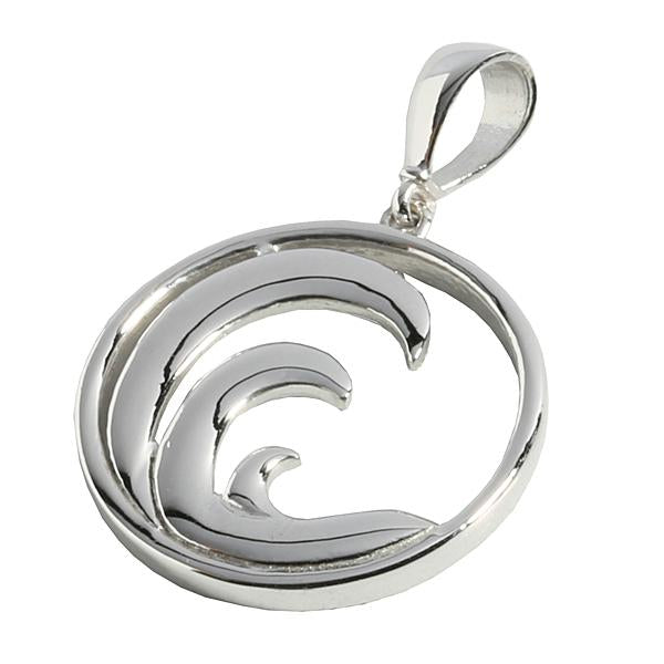 14K White Gold Wave in Circle Pendant(Chain Sold Separately)