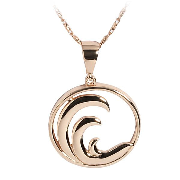 14K Pink Gold Wave in Circle Pendant(Chain Sold Separately)
