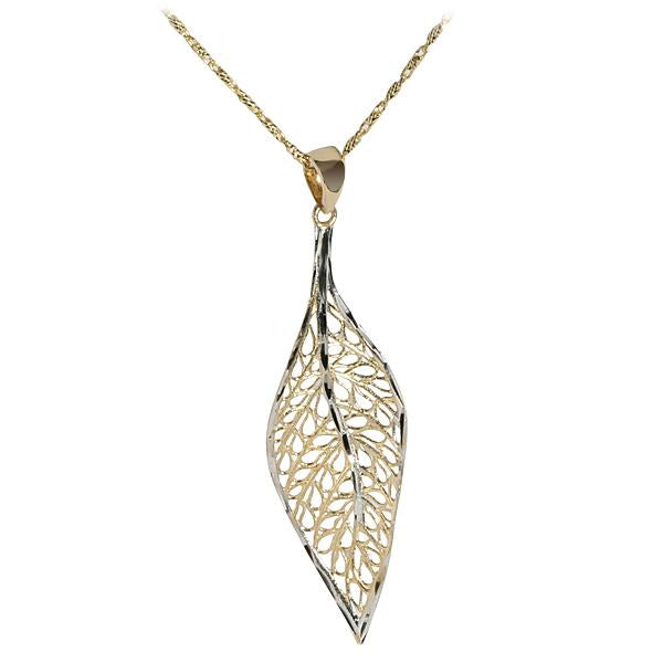 14K Yellow Gold Hollow Leaf Pendant(Chain Sold Separately)