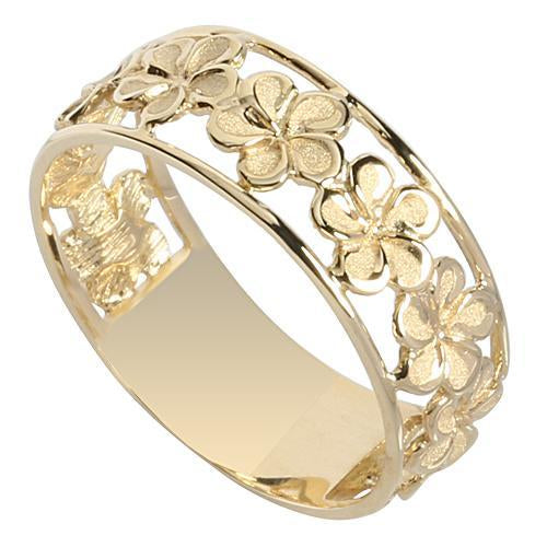 14K Yellow Gold See Through Plumeria Lei Ring 7mm - Hanalei Jeweler
