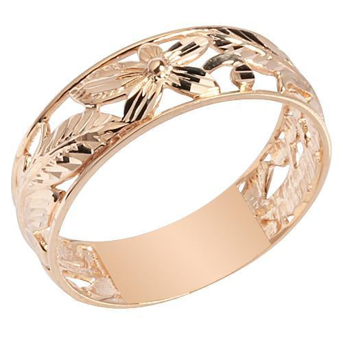 14K Pink Gold See Through Maile Leaf Plumeria Ring 6mm - Hanalei Jeweler
