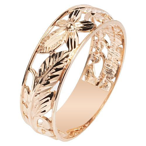 14K Pink Gold See Through Maile Leaf Plumeria Ring 6mm - Hanalei Jeweler