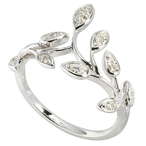 0.27 ct. t.w.  Diamond Ring in Solid 14K White Gold Maile Leaf - Hanalei Jeweler