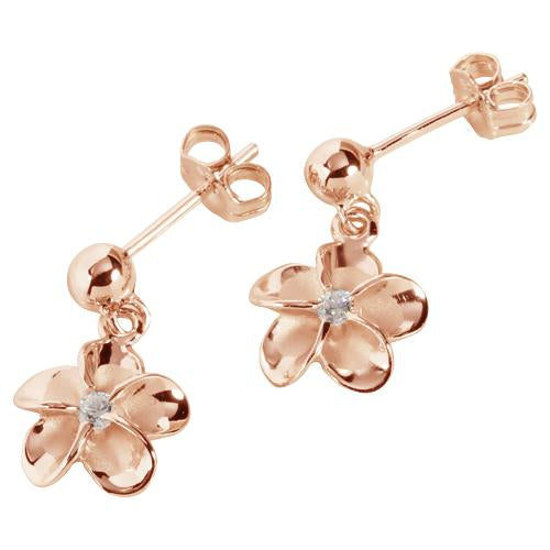 pink gold plumeria earring