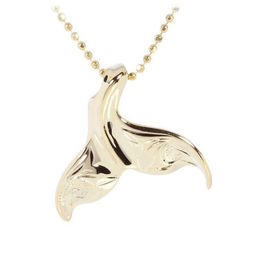 yellow gold whale tail pendant