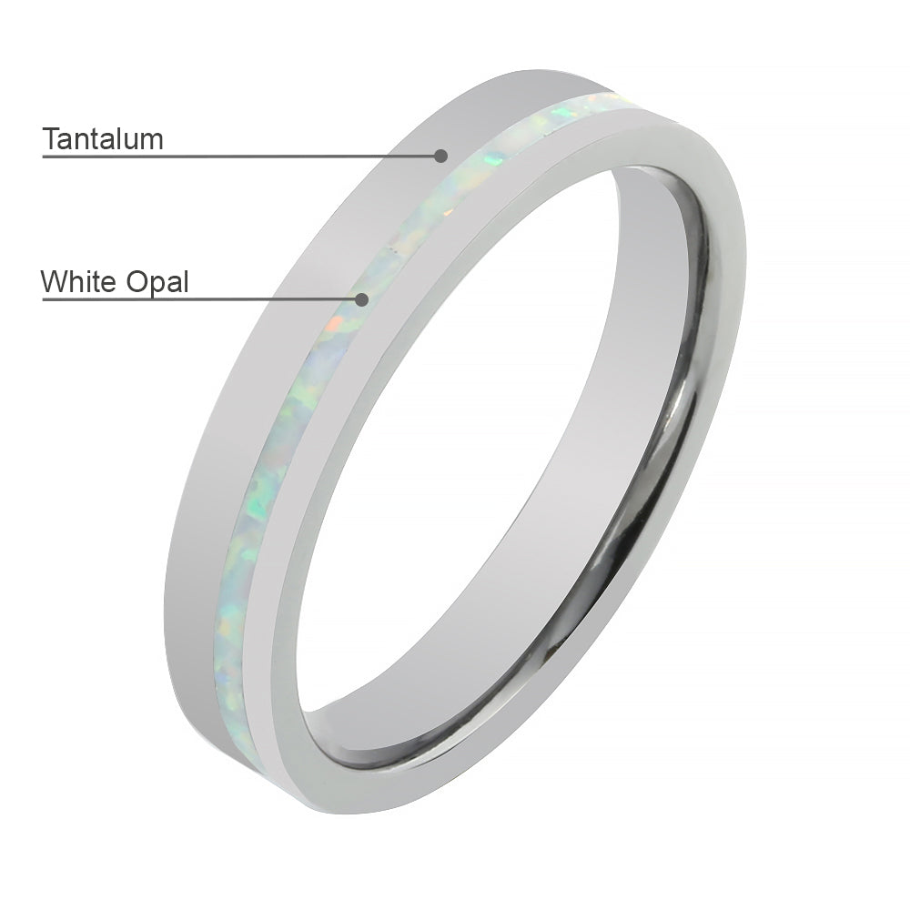 Tantalum with White Opal Inlaid Wedding Ring Flat 4mm – Akela Jewelry