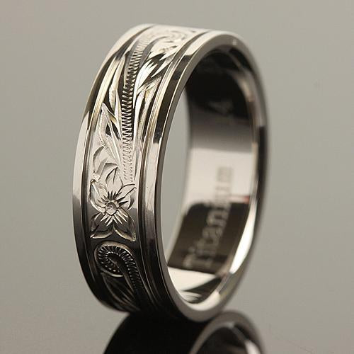 8mm Hawaiian Scroll Titanium Wedding Ring