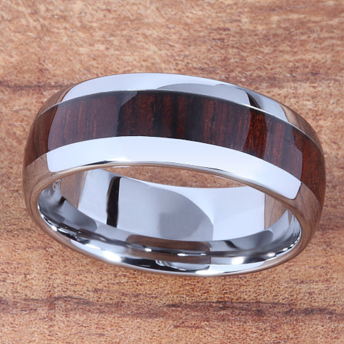 8mm Cocobolo (Red Wood) Inlaid Tungsten Oval Wedding Ring