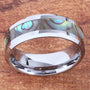 8mm Abalone Shell Inlaid Tungsten Beveled Edge Wedding Ring