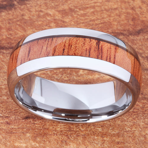 8mm Natural Hawaiian Koa Wood Inlaid Tungsten Oval Wedding Ring
