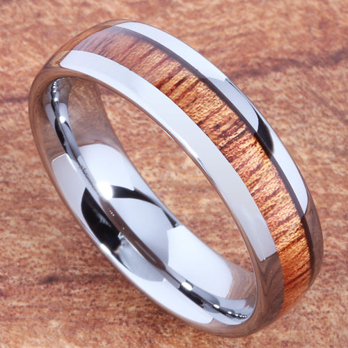 6mm Natural Hawaiian Koa Wood Inlaid Tungsten Oval Wedding Ring