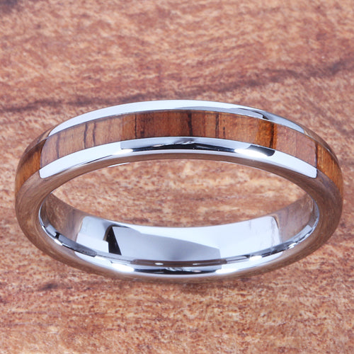 4mm Natural Hawaiian Koa Wood Inlaid Tungsten Oval Wedding Ring