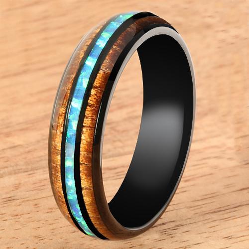 THORSTEN Flat Polished 14K Rose Gold Wedding Ring with Black and Red Opal  Inlay - 8 mm | Golden Renaissance